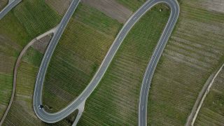 Link to Video | bird's-eye view, motor car, Germany, wine-producing region, vineyard, viticulture, road, Piesport, aerial shot, Mosel-Saar-Ruwer, motor vehicle, transport, thoroughfare