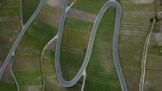 Link to Video | bird's-eye view, motor car, Germany, wine-producing region, vineyard, viticulture, road, Piesport, aerial shot, Mosel-Saar-Ruwer, motor vehicle, transport, thoroughfare