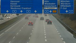 Link to Video | passenger car, traffic sign, road, vehicle, truck, controlled-access highway, Frankfurter Kreuz, transport, thoroughfare, Bundesautobahn 5