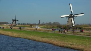 Link to Video | tourist destination, canal, windmill, Netherlands, tourist attraction, Kinderdijk, architectural structure