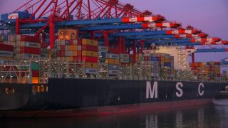 Link to Video | Hamburg, city-state, big city, maritime transport, Elbe, container ship, logistics, port settlement, industry, water transport, mode of transport, sea shipping, port, container terminal, portainer, crate, lake transport, Hanseatic city, transport