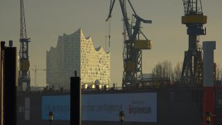 Link to Video | Hamburg, waterway, winter, city-state, big city, maritime transport, million city, Elbe, Germany, port settlement, ice, ice floe, river, port
