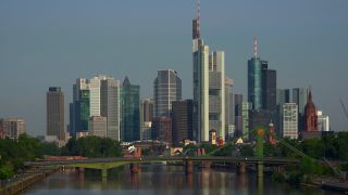 Link to Video | financial centre, Hesse, big city, Main, Frankfurt am Main, high-rise building, Bankenviertel, river, city, Frankfurt Rhine-Main Metropolitan Region