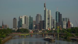 Link to Video | financial centre, Hesse, big city, Main, Frankfurt am Main, high-rise building, Bankenviertel, river, city, Frankfurt Rhine-Main Metropolitan Region