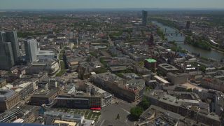 Link to Video | financial centre, bird's-eye view, Hesse, big city, Frankfurt am Main, Germany, aerial shot, city