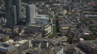 Link to Video | financial centre, bird's-eye view, Hesse, big city, Frankfurt am Main, Germany, aerial shot, city