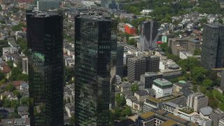 Link to Video | financial centre, bird's-eye view, Hesse, big city, Frankfurt am Main, Germany, aerial shot, city
