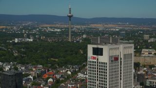 Link to Video | financial centre, bird's-eye view, Hesse, big city, Frankfurt am Main, Germany, aerial shot, city