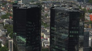 Link to Video | financial centre, bird's-eye view, Hesse, big city, Frankfurt am Main, Germany, aerial shot, city