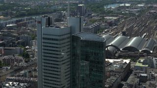 Link to Video | financial centre, bird's-eye view, Hesse, big city, Frankfurt am Main, Germany, aerial shot, city
