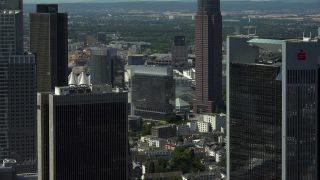 Link to Video | financial centre, bird's-eye view, Hesse, big city, Frankfurt am Main, Germany, aerial shot, city