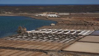 Link to Video | salt production facility, La Hoya, Lanzarote, Salinas de Janubio, Spain, Salz, Canary Islands, Atlantic Ocean