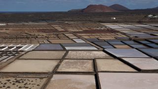 Link to Video | salt production facility, La Hoya, Lanzarote, Salinas de Janubio, Spain, Salz, Canary Islands, Atlantic Ocean