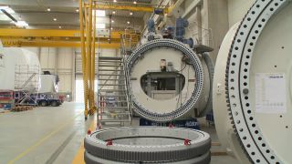 Link to Video | technology, renewable energy, electric generator, hall, industry, wind turbine generator system, alternative energy, wind power, wind turbine, wind energy, production, industrial sector, factory