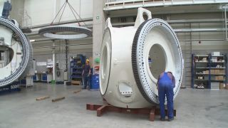 Link to Video | technology, renewable energy, electric generator, hall, industry, wind turbine generator system, alternative energy, wind power, wind turbine, wind energy, production, industrial sector, factory