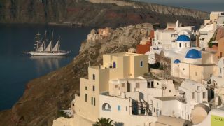 Link to Video | tourist destination, Santorini, sea, Cyclades, North Macedonia, island, Greek Islands, landform, Southern Europe, Aegean Sea, Greece, Europe, Mediterranean Sea, tourism, Mediterranean country, tourist attraction, travel, Mediterranean Basin, point of interest