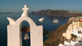 Link to Video | tourist destination, Santorini, sea, Cyclades, North Macedonia, island, Greek Islands, landform, Southern Europe, Aegean Sea, Greece, Europe, Mediterranean Sea, tourism, Mediterranean country, tourist attraction, travel, Mediterranean Basin, point of interest