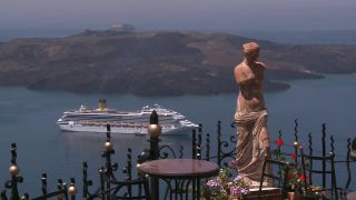 Link to Video | landscape, tourist destination, Santorini, sea, Cyclades, island, Greek Islands, landform, Southern Europe, Aegean Sea, Greece, Europe, Mediterranean Sea, Mediterranean country, tourist attraction, point of interest