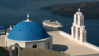 Link to Video | landscape, tourist destination, Santorini, sea, Cyclades, island, Greek Islands, landform, Southern Europe, Aegean Sea, Greece, Europe, Mediterranean Sea, Mediterranean country, tourist attraction, point of interest