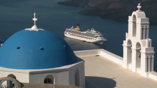 Link to Video | landscape, tourist destination, Santorini, sea, Cyclades, island, Greek Islands, landform, Southern Europe, Aegean Sea, Greece, Europe, Mediterranean Sea, Mediterranean country, tourist attraction, point of interest