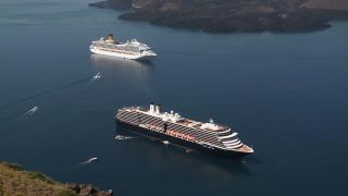 Link to Video | landscape, tourist destination, Santorini, sea, Cyclades, island, Greek Islands, landform, Southern Europe, Aegean Sea, Greece, Europe, Mediterranean Sea, Mediterranean country, tourist attraction, point of interest