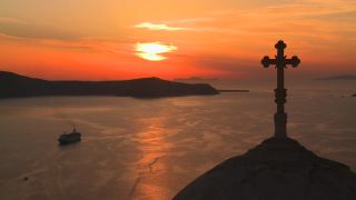 Link to Video | landscape, tourist destination, Santorini, sea, Cyclades, island, Greek Islands, landform, Southern Europe, Aegean Sea, Greece, Europe, Mediterranean Sea, Mediterranean country, tourist attraction, point of interest