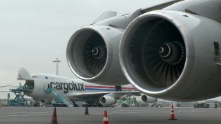 Link to Video | technology, airport, airport infrastructure, transport aircraft, Boeing 747-400F, air transport, logistics, logistics center, airplane, cargo aircraft, Luxembourg, air cargo, freight transport, vehicle, traffic, international airport, transport, industrial sector, Luxembourg Airport, Boeing 747-400, mobility