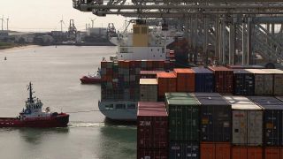 Link to Video | shipping container, sea, North Sea, container ship, logistics, port settlement, Rotterdam, material flow, port, Netherlands, container shipping, World Ocean, transport, Atlantic Ocean