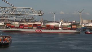Link to Video | shipping container, sea, North Sea, container ship, logistics, port settlement, Rotterdam, material flow, port, Netherlands, container shipping, World Ocean, transport, Atlantic Ocean