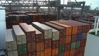 Link to Video | shipping container, maritime transport, logistics, transport hub, industry, Waren, Rotterdam, sea shipping, material flow, container terminal, Netherlands, freight terminal, trade, freight transport, lake transport, transport, trade item, motion, industrial sector, container