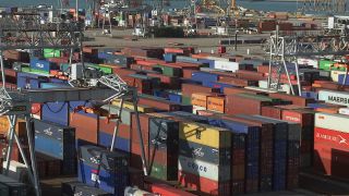 Link to Video | shipping container, maritime transport, logistics, transport hub, industry, Waren, Rotterdam, sea shipping, material flow, container terminal, Netherlands, freight terminal, trade, freight transport, lake transport, transport, trade item, motion, industrial sector, container