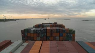 Link to Video | shipping container, sea, North Sea, container ship, logistics, port settlement, Rotterdam, material flow, port, Netherlands, container shipping, World Ocean, transport, Atlantic Ocean