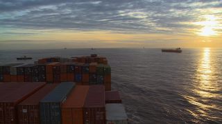 Link to Video | shipping container, sea, North Sea, container ship, logistics, port settlement, Rotterdam, material flow, port, Netherlands, container shipping, World Ocean, transport, Atlantic Ocean