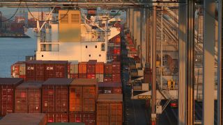 Link to Video | shipping container, maritime transport, logistics, transport hub, industry, Waren, Rotterdam, sea shipping, material flow, container terminal, Netherlands, freight terminal, trade, freight transport, lake transport, transport, trade item, motion, industrial sector, container