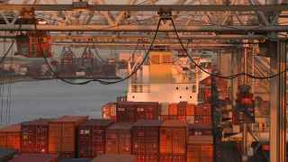 Link to Video | shipping container, maritime transport, logistics, transport hub, industry, Waren, Rotterdam, sea shipping, material flow, container terminal, Netherlands, freight terminal, trade, freight transport, lake transport, transport, trade item, motion, industrial sector, container
