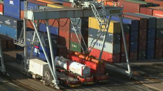 Link to Video | shipping container, maritime transport, logistics, transport hub, industry, Waren, Rotterdam, sea shipping, material flow, container terminal, Netherlands, freight terminal, trade, freight transport, lake transport, transport, trade item, motion, industrial sector, container