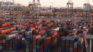 Link to Video | shipping container, maritime transport, logistics, transport hub, industry, Waren, Rotterdam, sea shipping, material flow, container terminal, Netherlands, freight terminal, trade, freight transport, lake transport, transport, trade item, motion, industrial sector, container