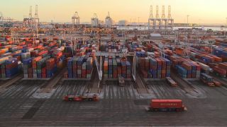 Link to Video | shipping container, maritime transport, logistics, transport hub, industry, Waren, Rotterdam, sea shipping, material flow, container terminal, Netherlands, freight terminal, trade, freight transport, lake transport, transport, trade item, motion, industrial sector, container