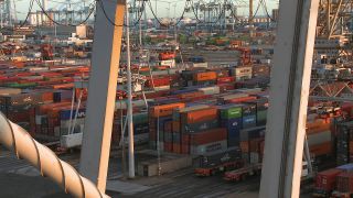 Link to Video | shipping container, maritime transport, logistics, transport hub, industry, Waren, Rotterdam, sea shipping, material flow, container terminal, Netherlands, freight terminal, trade, freight transport, lake transport, transport, trade item, motion, industrial sector, container