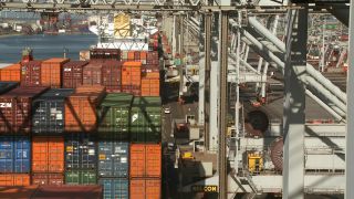 Link to Video | shipping container, maritime transport, logistics, transport hub, industry, Waren, Rotterdam, sea shipping, material flow, container terminal, Netherlands, freight terminal, trade, freight transport, lake transport, transport, trade item, motion, industrial sector, container
