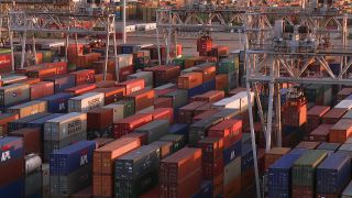 Link to Video | shipping container, maritime transport, logistics, transport hub, industry, Waren, Rotterdam, sea shipping, material flow, container terminal, Netherlands, freight terminal, trade, freight transport, lake transport, transport, trade item, motion, industrial sector, container