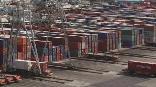 Link to Video | shipping container, maritime transport, logistics, transport hub, industry, Waren, Rotterdam, sea shipping, material flow, container terminal, Netherlands, freight terminal, trade, freight transport, lake transport, transport, trade item, motion, industrial sector, container
