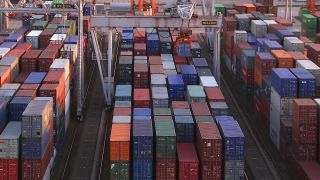 Link to Video | shipping container, maritime transport, logistics, transport hub, industry, Waren, Rotterdam, sea shipping, material flow, container terminal, Netherlands, freight terminal, trade, freight transport, lake transport, transport, trade item, motion, industrial sector, container