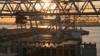 Link to Video | shipping container, maritime transport, logistics, transport hub, industry, Waren, Rotterdam, sea shipping, material flow, container terminal, Netherlands, freight terminal, trade, freight transport, lake transport, transport, trade item, motion, industrial sector, container