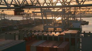Link to Video | shipping container, maritime transport, logistics, transport hub, industry, Waren, Rotterdam, sea shipping, material flow, container terminal, Netherlands, freight terminal, trade, freight transport, lake transport, transport, trade item, motion, industrial sector, container
