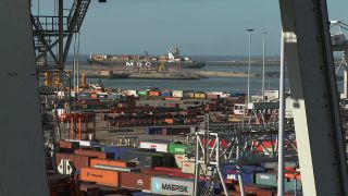 Link to Video | shipping container, maritime transport, logistics, transport hub, industry, Waren, Rotterdam, sea shipping, material flow, container terminal, Netherlands, freight terminal, trade, freight transport, lake transport, transport, trade item, motion, industrial sector, container