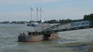 Link to Video | cargo ship, landscape, transport, cargo shipping, landscape element, Xanten, logistics, Germany, river, Europe, natural watercourse, Wesel