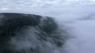 Link to Video | landscape, bird's-eye view, territorial entity, landscape element, meteorological phenomenon, landform, high-angle shot, fog, forest, aerial shot, nature, cloud
