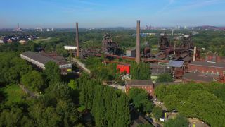 Link to Video | historic site, bird's-eye view, North Rhine-Westphalia, industrial heritage site, Rhine-Ruhr Metropolitan Region, Germany, cultural property, cultural heritage, park, heritage site, cultural environment in Norway, Europe, aerial shot, Landschaftspark Duisburg-Nord, tourist attraction, industrial sector