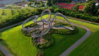 Link to Video | Ulrich Genth, creative work, Tiger and Turtle – Magic Mountain, Germany, Heike Mutter, Heike Mutter and Ulrich Genth, Duisburg, region of interest, Central Europe, metal artwork, Europe, aerial shot, Angerpark, tourist attraction, work of art, sculpture, point of interest, Metall